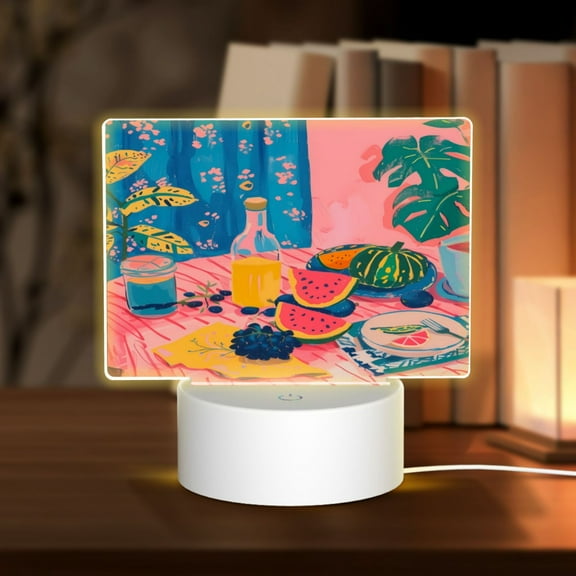 Hirioo Colorful Summer Fruit Table for Rectangular Acrylic with Night Light Best Gifts for Lover Girl Mom, Valentine's Day Anniversary Birthday Wedding Present