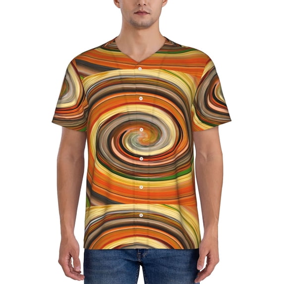 Hirioo Colorful Swirl for Men's Baseball T-shirt Shirts Short Sleeve Casual Summer Button Stretch T Shirts,Size S-4XL-Medium