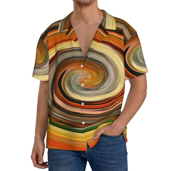 Hirioo Colorful Swirl for Men's Cuban Collar Short Sleeve Shirt Button Down Shirt Beach Summer Shirts Wedding Vacation Shirts-4X-Large
