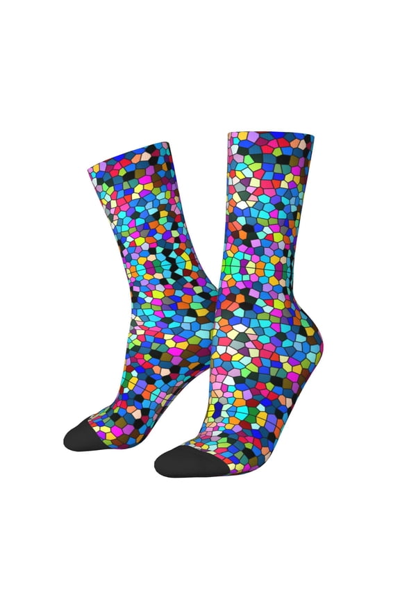 Colorful Tie Dye Stained Glass 2 Pattern Adult Middle Tube Socks Breathable Sock Non-Pilling,Contrasting Color Design