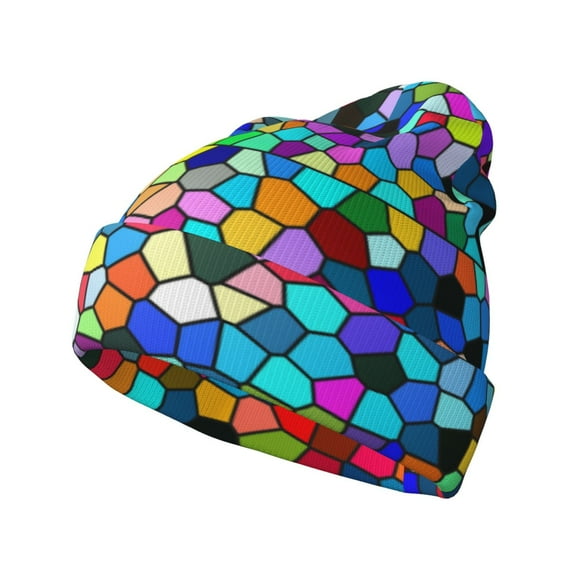 Hirioo Colorful Tie Dye Stained Glass 2 for Men's Knit Cuffed Beanie for Outdoor Activities Unisex
