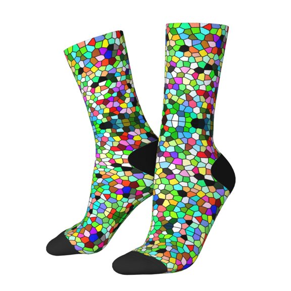 Hirioo Colorful Tie Dye Stained Glass Pattern Adult Middle Tube Socks Breathable Sock Non-Pilling,Contrasting Color Design