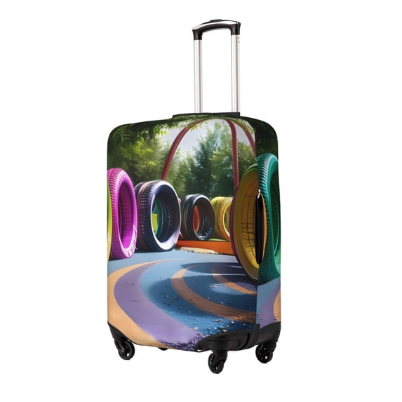 Hirioo Colorful Tire Tunnel Park for Elasticity Suitcase Cover (No luggage Included) Durable Luggage Protector Fits 18-32 Inch Luggage-Small