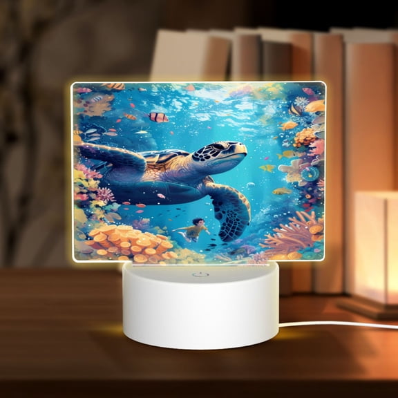 Hirioo Colorful Underwater Plant Turtle for Rectangular Acrylic with Night Light Best Gifts for Lover Girl Mom, Valentine's Day Anniversary Birthday Wedding Present