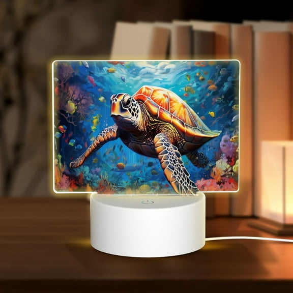 Hirioo Colorful Underwater Sea Turtle for Rectangular Acrylic with Night Light Best Gifts for Lover Girl Mom, Valentine's Day Anniversary Birthday Wedding Present