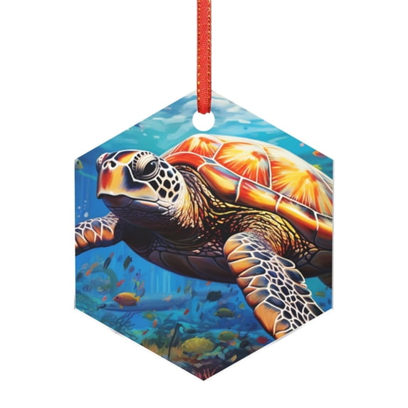 Hirioo Colorful Underwater Sea Turtle for Acrylic Christmas Pendant Hanging Christmas Tree Ornaments, Car, Home, Office Gift Decor-Hexagon