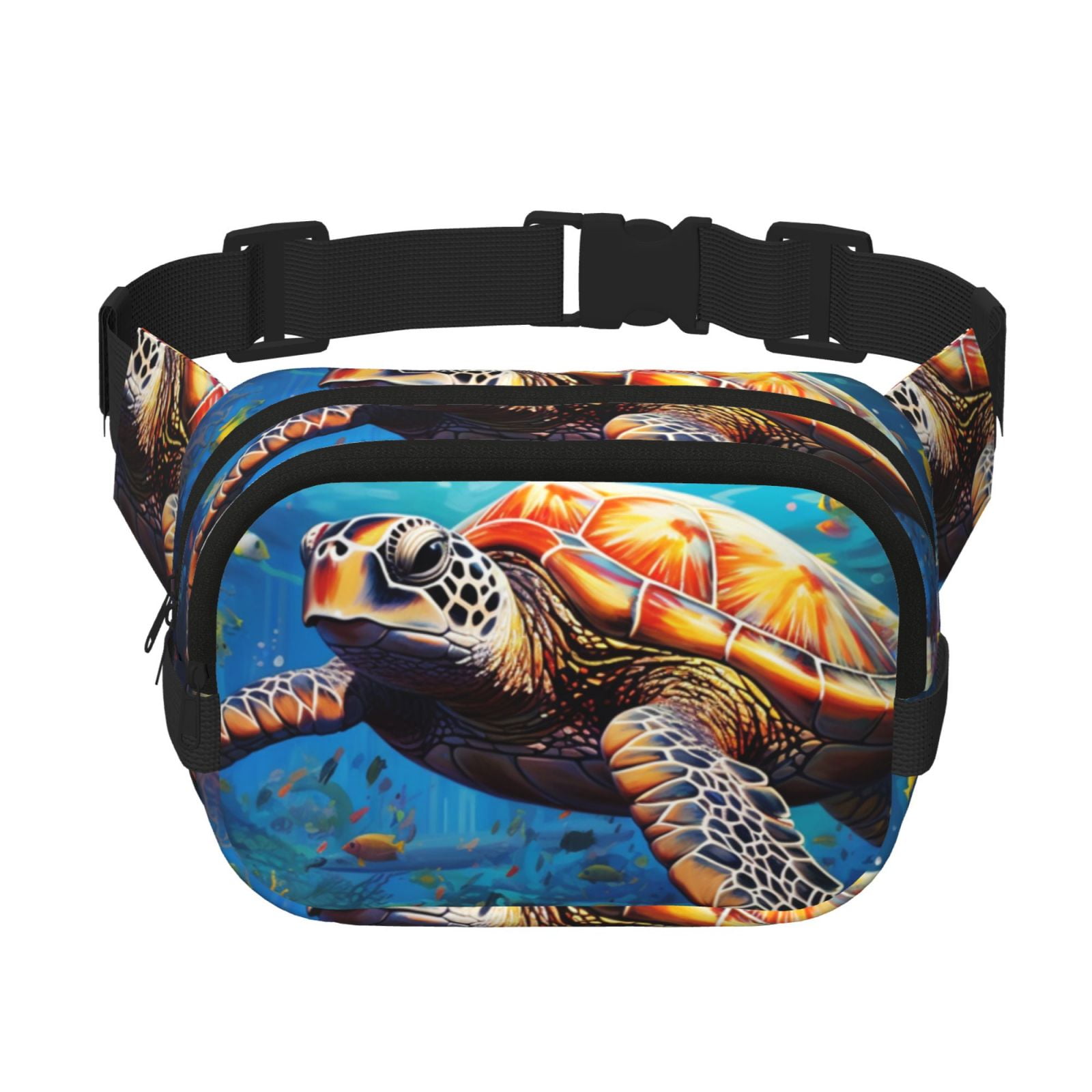 Hirioo Colorful Underwater Sea Turtle for Double Layer Waist Bag Adjustable Fanny Pack For Travel Running Hiking