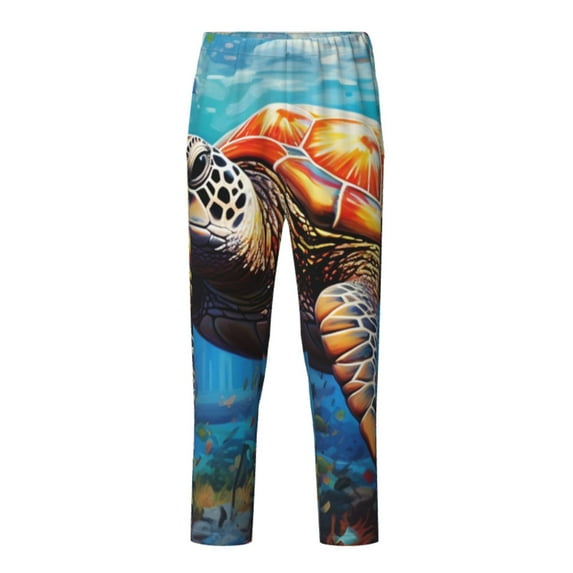 Hirioo Colorful Underwater Sea Turtle for Teenagers' Pajama Pants Womens Lounge Pants with Pockets Pj Bottoms Pants for Men-Small