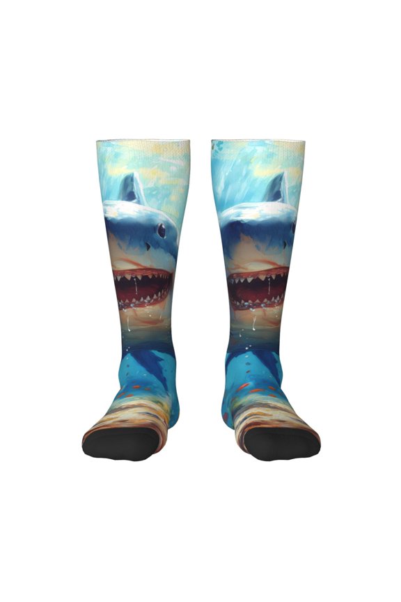 Colorful Underwater Shark for Adult Stockings Breathable Sock Non-Pilling,Contrasting Color Design