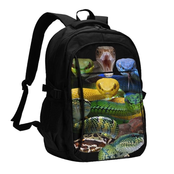 Hirioo Colorful Viper Snake for Travel Laptop Backpack with USB Charging Port for Men and Women