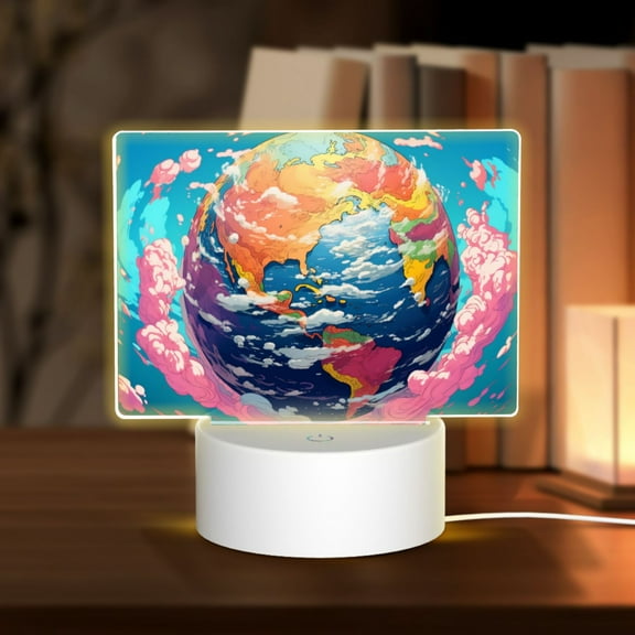 Hirioo Colorful Whimsical Earth for Rectangular Acrylic with Night Light Best Gifts for Lover Girl Mom, Valentine's Day Anniversary Birthday Wedding Present