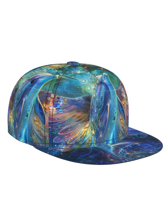 Colorful Winged Dolphin for Baseball Cap Men Cap Flat Brim for Men Women Teens Adjustable Baseball Cap