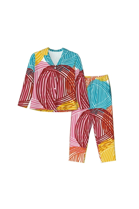 Colorful Wool Balls for Women's Pajama Sets 2 Piece Pjs Women's Long-Sleeved Pajama Set Button Down Sleepwear,S-XXL-Medium