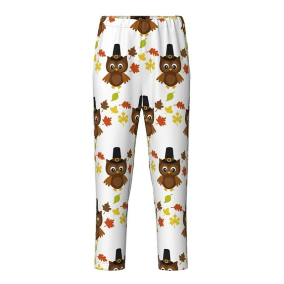 Hirioo Colorful maple leaf owl for Teenagers' Pajama Pants Womens Lounge Pants with Pockets Pj Bottoms Pants for Men-Small