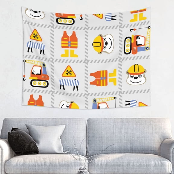 Hirioo Construction Equipments Worker Print Tapestry Lightweight Fabric for Bedroom Aesthetic Home Wall Dorm Dcor Living Room Decor 29x37 Inch