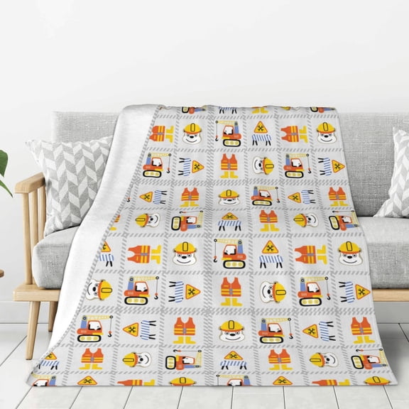 Hirioo Construction Equipments Worker for Flannel Blanket, Cozy and Warm Throw for Bed or Couch ,Perfect for All Seasons-80"x60"