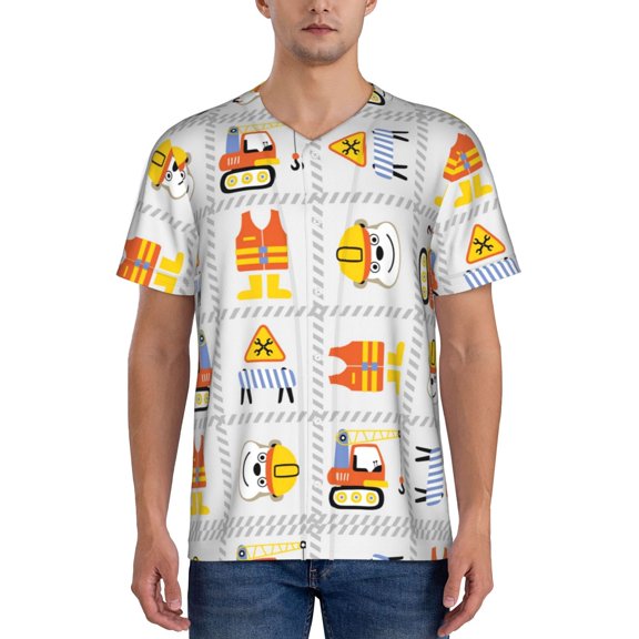 Hirioo Construction Equipments Worker for Men's Baseball T-shirt Shirts Short Sleeve Casual Summer Button Stretch T Shirts,Size S-4XL-Medium