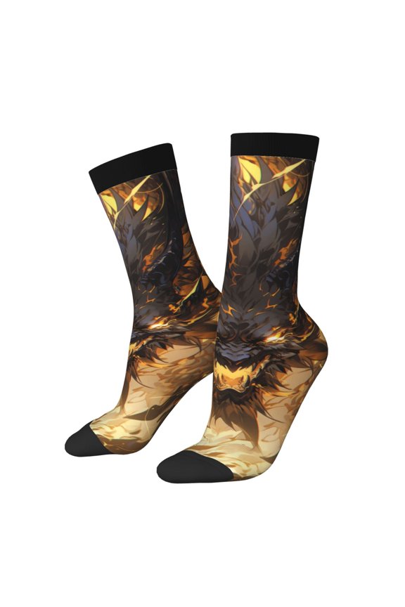 Cool Black Gold Dragon Pattern Adult Middle Tube Socks Breathable Sock Non-Pilling,Contrasting Color Design