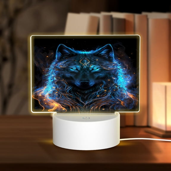 Hirioo Cool Blue Light Wolf for Rectangular Acrylic with Night Light Best Gifts for Lover Girl Mom, Valentine's Day Anniversary Birthday Wedding Present