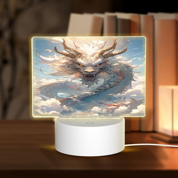 Hirioo Cool Cloud White Dragon for Rectangular Acrylic with Night Light Best Gifts for Lover Girl Mom, Valentine's Day Anniversary Birthday Wedding Present