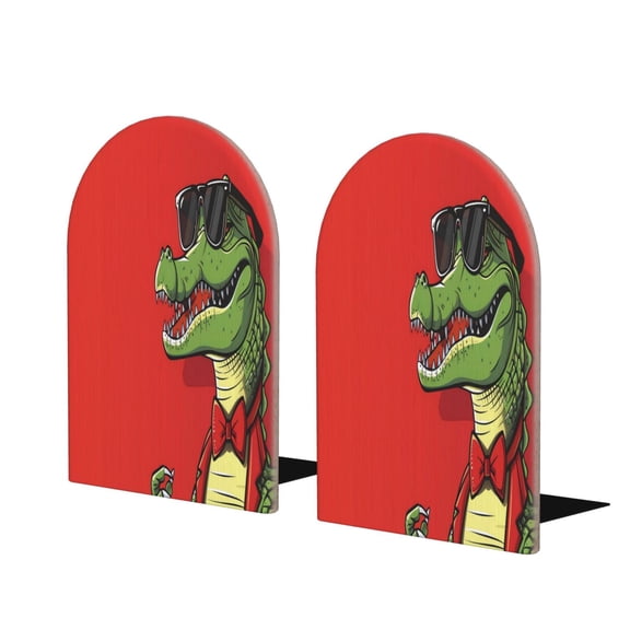 Hirioo Cool Crocodile With Sunglasses for Bookends Decorative Bookends for Shelves for Home or Office, Non-Slip Base