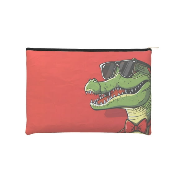 Hirioo Cool Crocodile With Sunglasses for Paper Reusable Cosmetic Bag Zipper Encouragement Travel Pouch Toiletry Bag for Women Girls