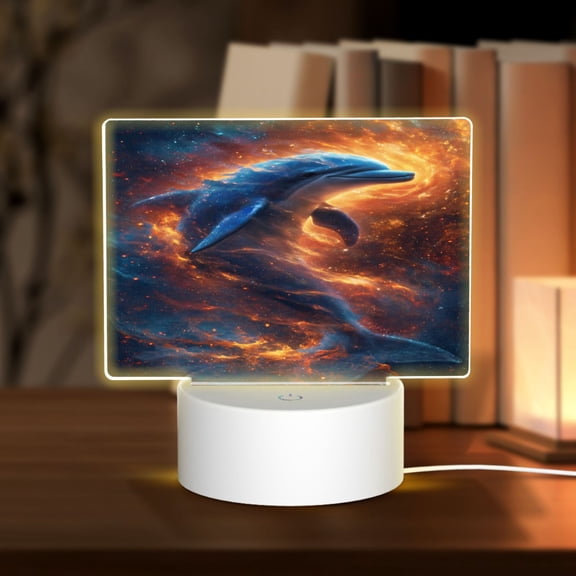 Hirioo Cool Dolphin for Rectangular Acrylic with Night Light Best Gifts for Lover Girl Mom, Valentine's Day Anniversary Birthday Wedding Present