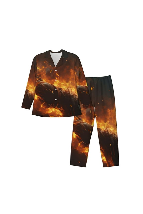 Cool Fire Man for Men's Pajama Sets 2 Piece Pjs Men's Long-Sleeved Pajama Set Button Down Sleepwear,S-XXL-Medium