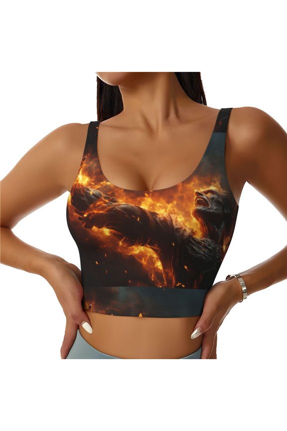 Cool Fire Man for Women's Sports Vest with Full-Print Design, Stretchy Fabric and Removable Pads-Medium