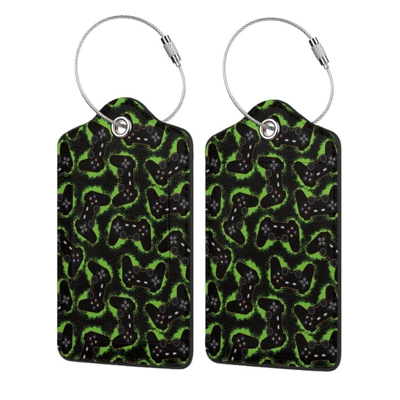 Hirioo Cool Gamepad Print Leather Luggage Tag with Stainless Steel Loop ,Privacy Flap and Address Card for Travel Bag Suitcase-4 PCS