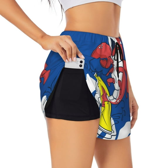Hirioo Cool Lobster Surfing for Women's Double Layer Athletic Shorts High-Performance Gym Shorts with Inner Pocket, Elastic Waistband-Medium