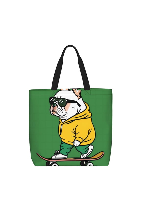 Cool Skateboarding Bulldog for Tote Bag for Women, Quilted Shoulder Bag with Zipper, Large Capacity Handbags for Casual, Travel, Work