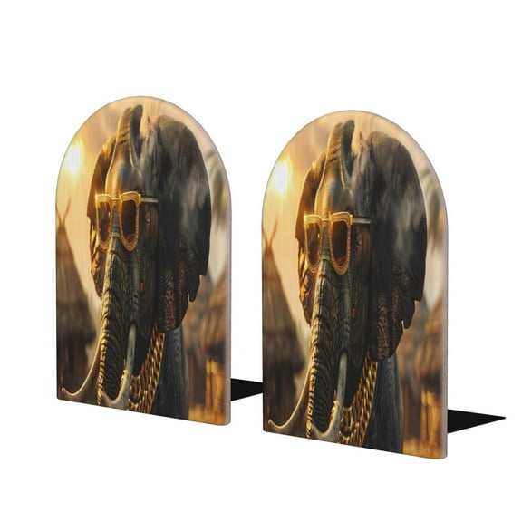 Hirioo Cool Sunglasses Elephant Art for Bookends Decorative Bookends for Shelves for Home or Office, Non-Slip Base