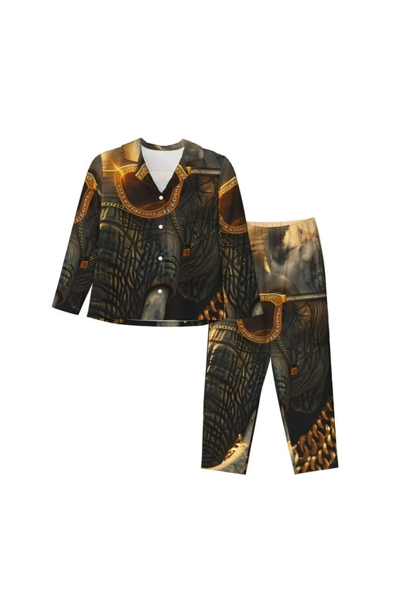 Cool Sunglasses Elephant Art for Women's Pajama Sets 2 Piece Pjs Women's Long-Sleeved Pajama Set Button Down Sleepwear,S-XXL-Medium