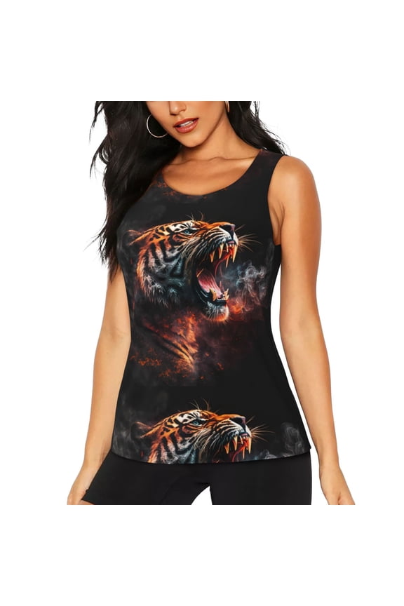 Cool Tiger for Women's Workout Tank Top Sleeveless Workout Tops Athletic Gym Shirts-Small