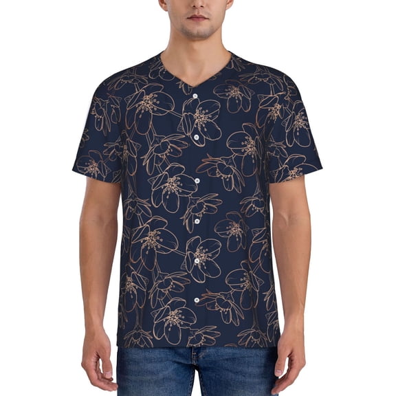 Hirioo Copper-Gold Gloss Outline Cherry for Men's Baseball T-shirt Shirts Short Sleeve Casual Summer Button Stretch T Shirts,Size S-4XL-3X-Large