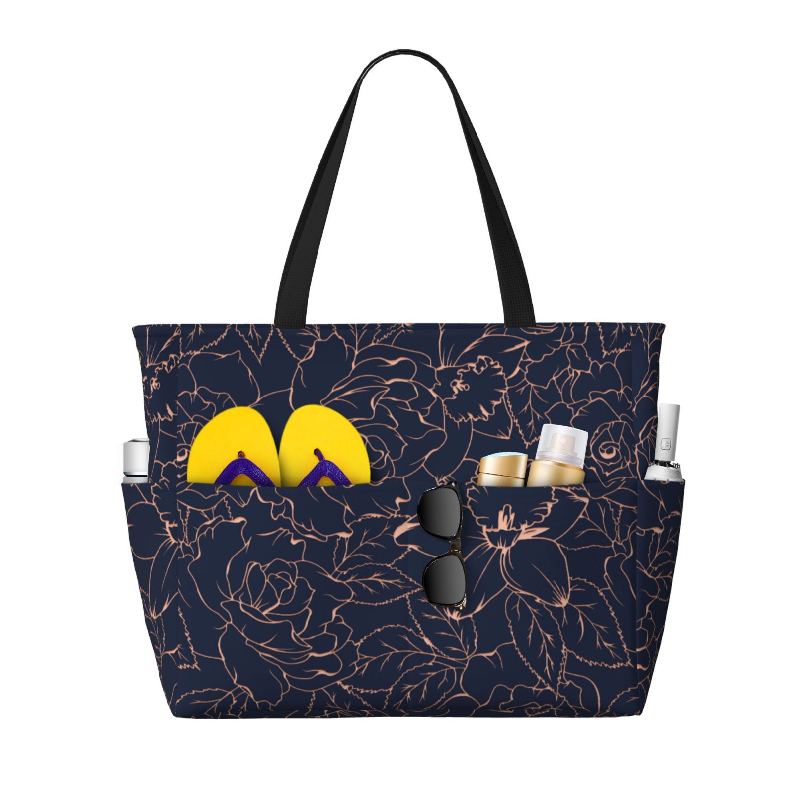 Hirioo Copper-Gold Gloss Outline Flower for Large Capacity Beach Travel ...