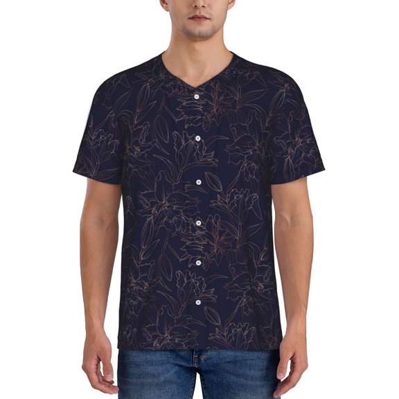Hirioo Copper-Gold Gloss Outline Flower1 for Men's Baseball T-shirt Shirts Short Sleeve Casual Summer Button Stretch T Shirts,Size S-4XL-Medium