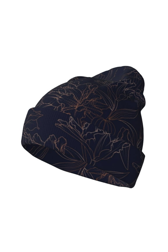 Copper-Gold Gloss Outline Flower1 for Men's Knit Cuffed Beanie for Outdoor Activities Unisex