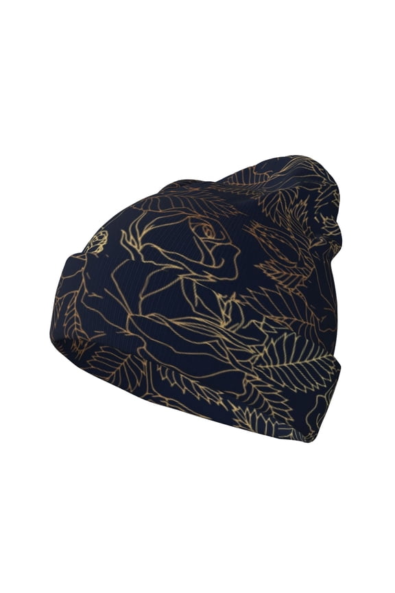Copper-Gold Gloss Outline Rose for Men's Knit Cuffed Beanie for Outdoor Activities Unisex