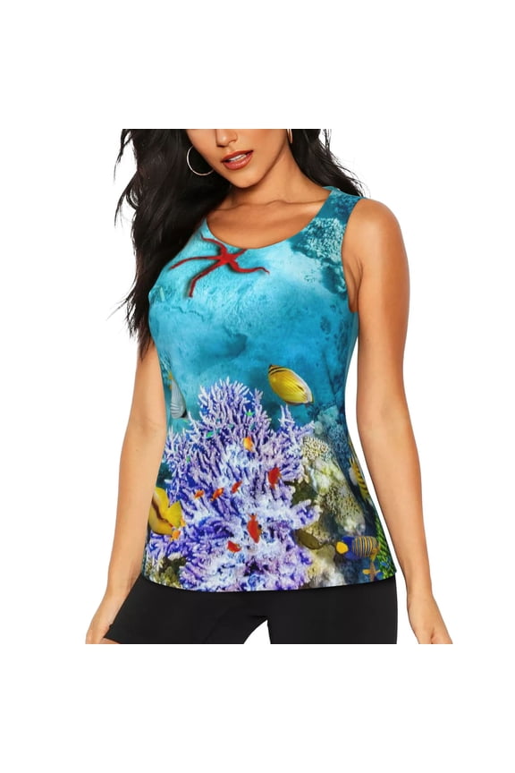 Corals and Tropical Fish for Women's Workout Tank Top Sleeveless Workout Tops Athletic Gym Shirts-Small