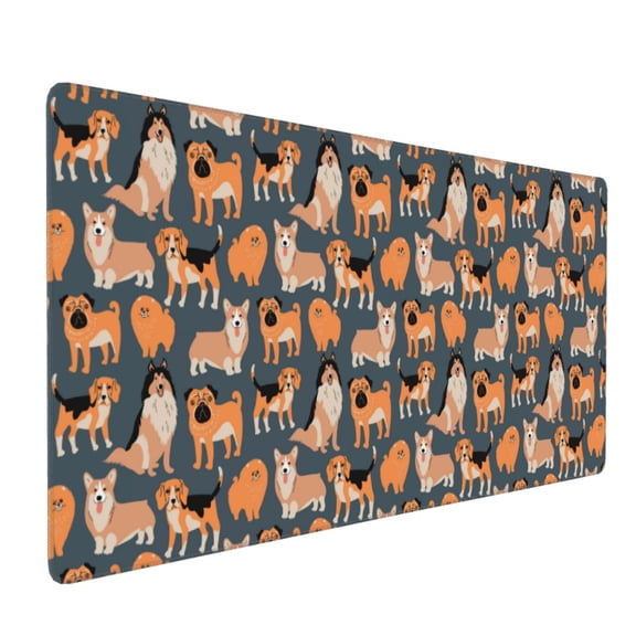 Hirioo Corgi Collie Pug for Mouse Pad ,Anti-Slip Base, Durable Stitched Edges, Perfect for Gaming, Office, and Home Use,16x35.5in