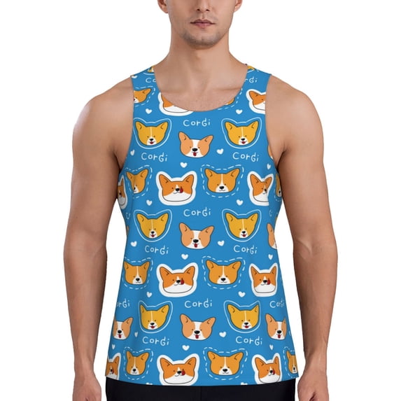 Hirioo Corgi Dog Face for Men's Workout Tank Top Sleeveless Shirts Quick Dry for Men-X-Large