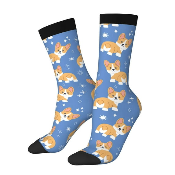 Hirioo Corgi Pattern Adult Middle Tube Socks Breathable Sock Non-Pilling,Contrasting Color Design