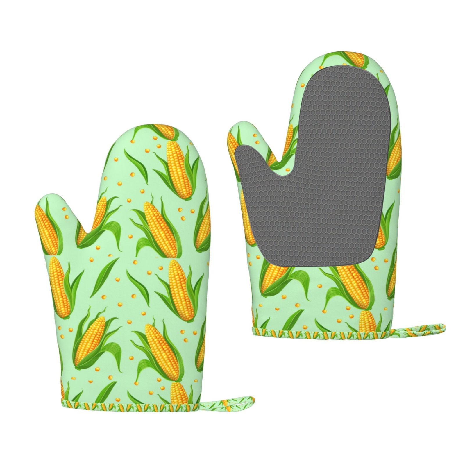 Hirioo Corn 7 for Silicone Oven Mitts for BBQ, Baking, Cooking, Set of 2, Heat Resistant 260℃, Non-Slip Kitchen Essentials
