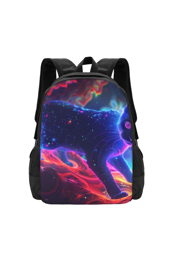 Cosmic Cat Psychedelic Journey for Minimalist Backpack Large Capacity Backpack Travel Backpack For School