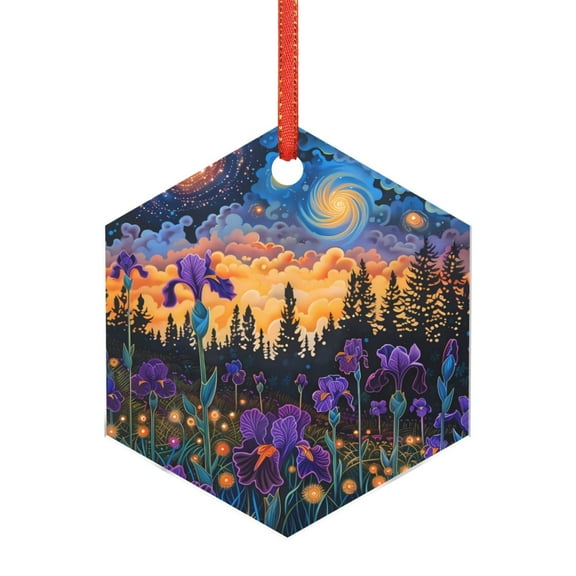 Hirioo Cosmic Irises At Twilight for Acrylic Christmas Pendant Hanging Christmas Tree Ornaments, Car, Home, Office Gift Decor-Hexagon