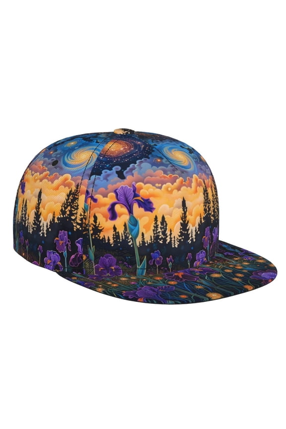 Cosmic Irises At Twilight for Baseball Cap Men Cap Flat Brim for Men Women Teens Adjustable Baseball Cap