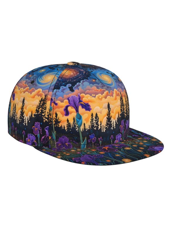 Cosmic Irises At Twilight for Baseball Cap Men Cap Flat Brim for Men Women Teens Adjustable Baseball Cap