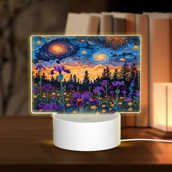 Hirioo Cosmic Irises At Twilight for Rectangular Acrylic with Night Light Best Gifts for Lover Girl Mom, Valentine's Day Anniversary Birthday Wedding Present